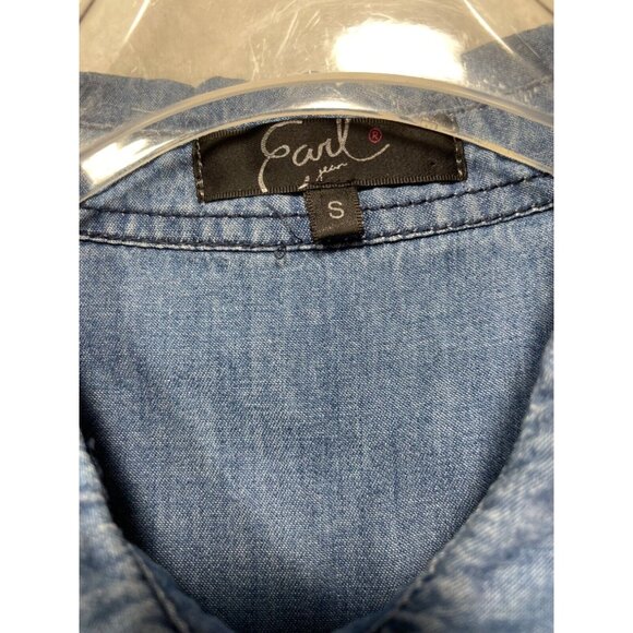 Earl Jean Women's Small Long Sleeve Pearl Snap Up 100% Cotton Denim Shirt - Picture 10 of 11